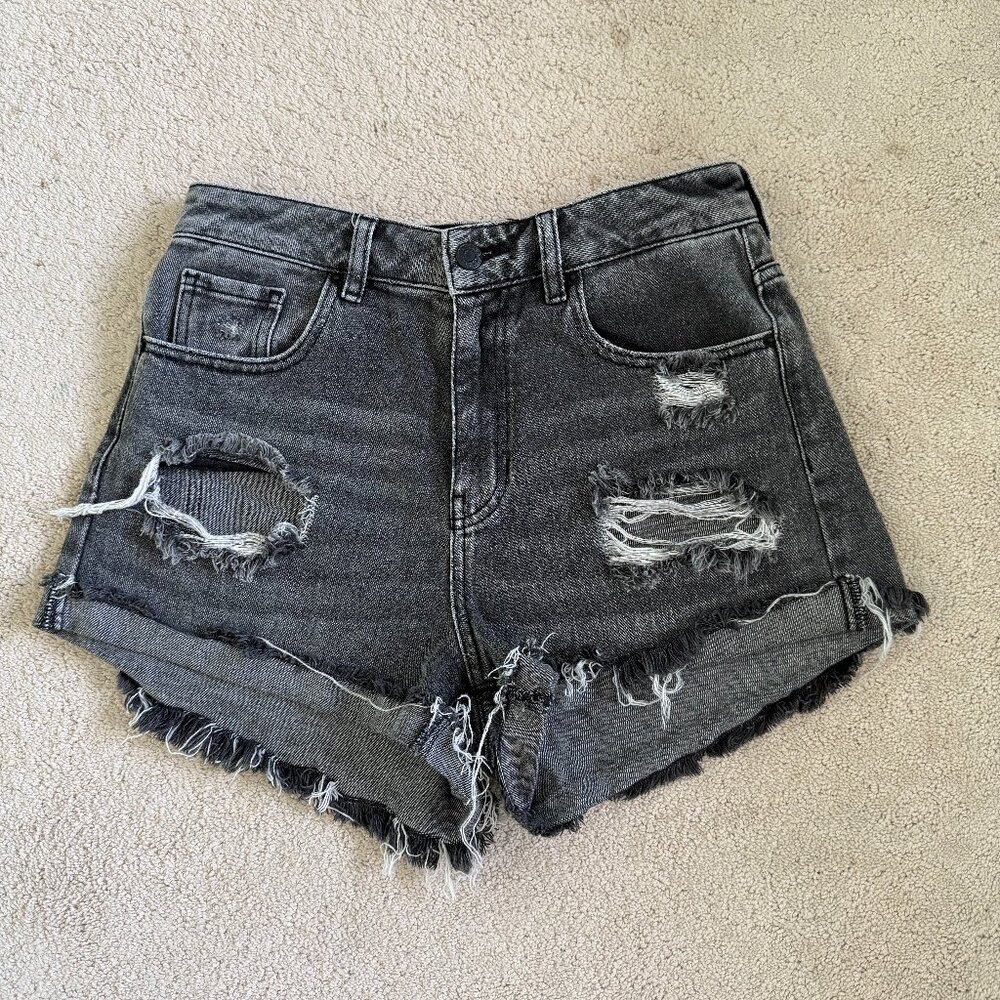 PACSUN Mom Short 27 4 High Rise Black Denim Distressed Raw Hem Summer Casual